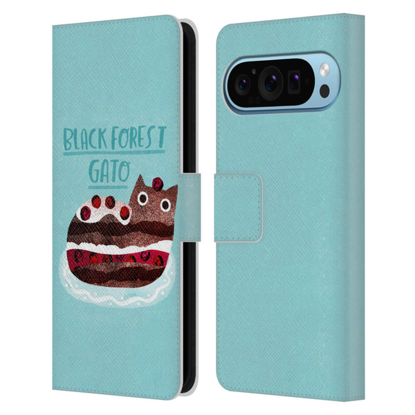 Planet Cat Puns Black Forest Gato Leather Book Wallet Case Cover For Google Pixel 9 / Pixel 9 Pro