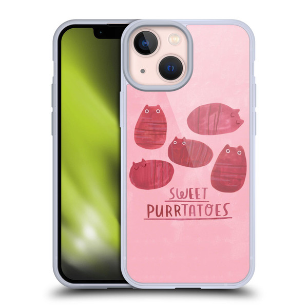 Planet Cat Puns Sweet Purrtatoes Soft Gel Case for Apple iPhone 13 Mini