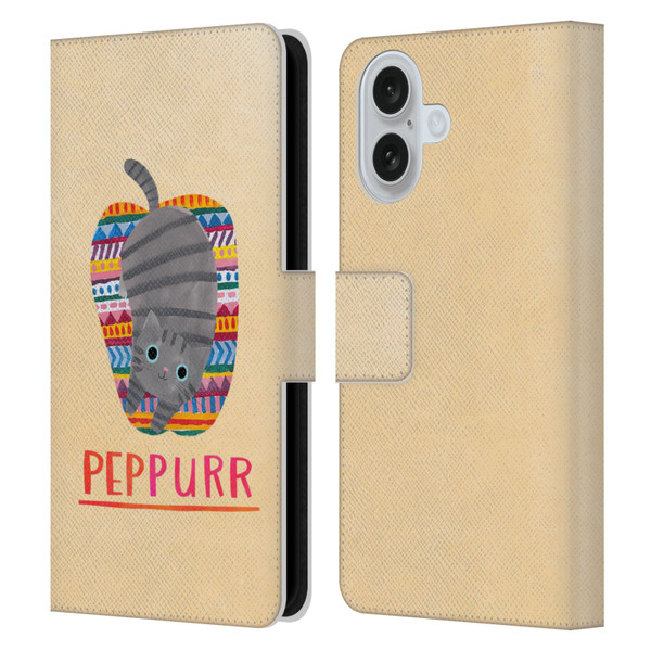 Planet Cat Puns Peppur Leather Book Wallet Case Cover For Apple iPhone 16