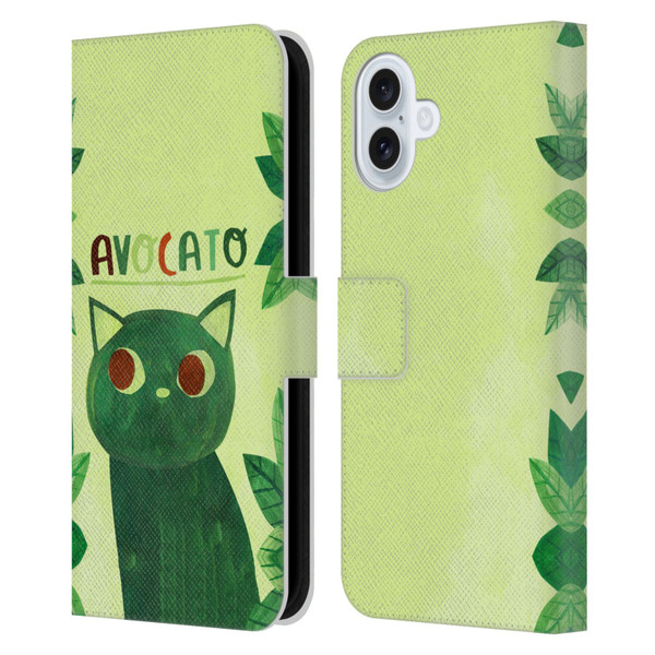 Planet Cat Puns Avocato Leather Book Wallet Case Cover For Apple iPhone 16 Plus
