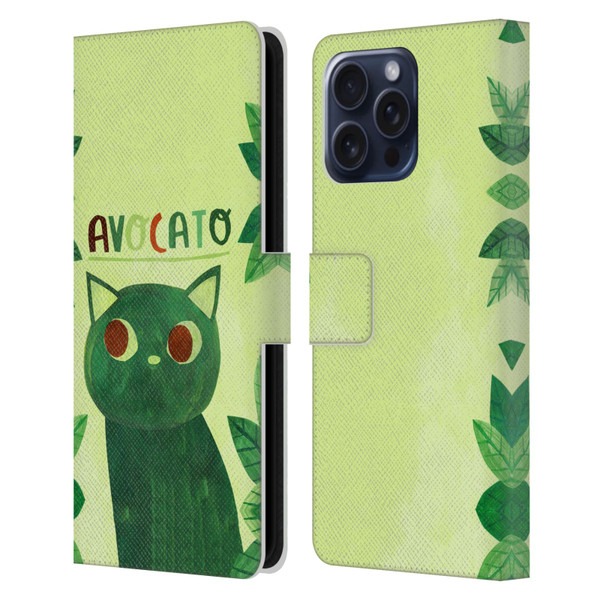 Planet Cat Puns Avocato Leather Book Wallet Case Cover For Apple iPhone 16 Pro Max