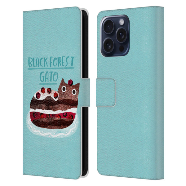 Planet Cat Puns Black Forest Gato Leather Book Wallet Case Cover For Apple iPhone 16 Pro Max