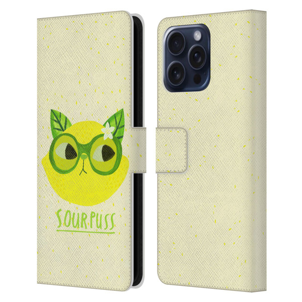 Planet Cat Puns Sour Puss Leather Book Wallet Case Cover For Apple iPhone 16 Pro Max