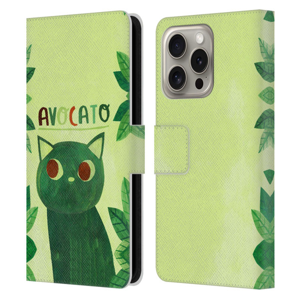 Planet Cat Puns Avocato Leather Book Wallet Case Cover For Apple iPhone 16 Pro