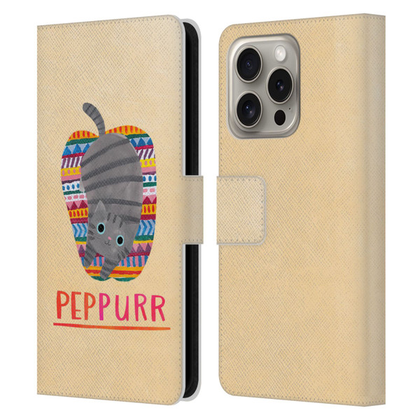 Planet Cat Puns Peppur Leather Book Wallet Case Cover For Apple iPhone 16 Pro
