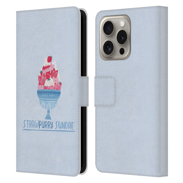 Planet Cat Puns Strawpurry Sundae Leather Book Wallet Case Cover For Apple iPhone 16 Pro
