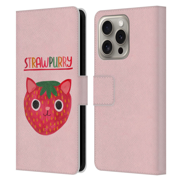 Planet Cat Puns Strawpurry Leather Book Wallet Case Cover For Apple iPhone 16 Pro