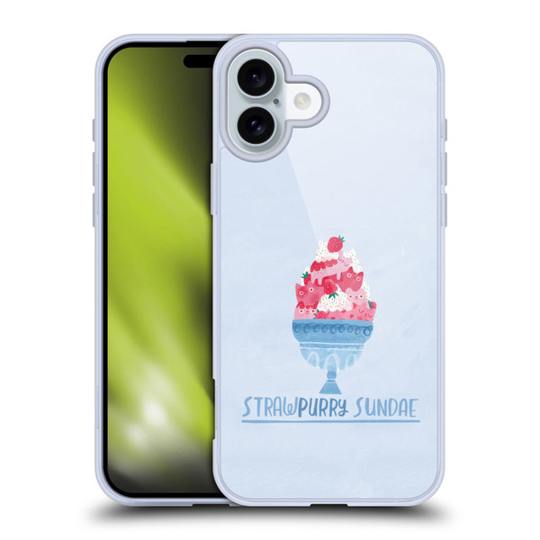 Planet Cat Puns Strawpurry Sundae Soft Gel Case for Apple iPhone 16 Plus