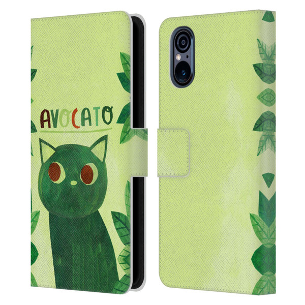 Planet Cat Puns Avocato Leather Book Wallet Case Cover For Sony Xperia 5 V 5G