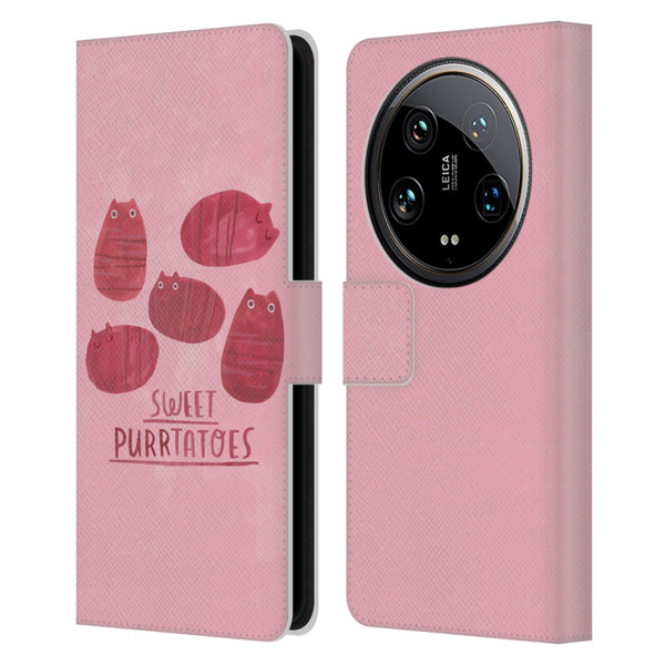 Planet Cat Puns Sweet Purrtatoes Leather Book Wallet Case Cover For Xiaomi 14 Ultra