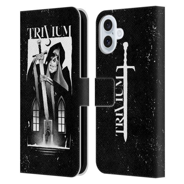 Trivium Graphics Skeleton Sword Leather Book Wallet Case Cover For Apple iPhone 16 Plus