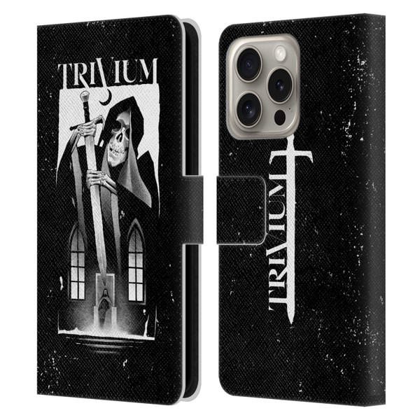 Trivium Graphics Skeleton Sword Leather Book Wallet Case Cover For Apple iPhone 16 Pro