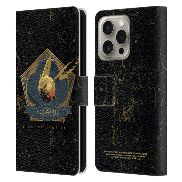 Hogwarts Legacy Graphics Golden Snidget Leather Book Wallet Case Cover For Apple iPhone 16 Pro