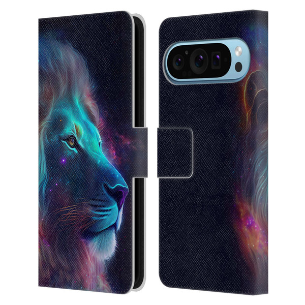 Wumples Cosmic Animals Lion Leather Book Wallet Case Cover For Google Pixel 9 / Pixel 9 Pro