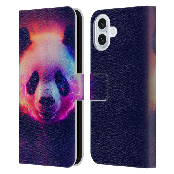 Wumples Cosmic Animals Panda Leather Book Wallet Case Cover For Apple iPhone 16 Plus