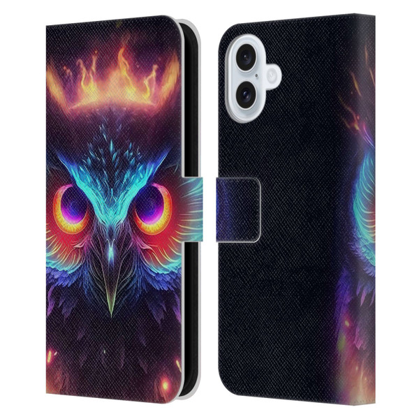Wumples Cosmic Animals Owl Leather Book Wallet Case Cover For Apple iPhone 16 Plus