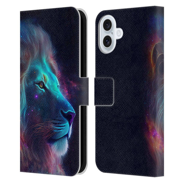 Wumples Cosmic Animals Lion Leather Book Wallet Case Cover For Apple iPhone 16 Plus