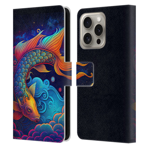 Wumples Cosmic Animals Clouded Koi Fish Leather Book Wallet Case Cover For Apple iPhone 16 Pro