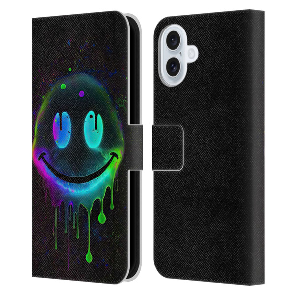 Wumples Cosmic Arts Drip Smiley Leather Book Wallet Case Cover For Apple iPhone 16 Plus
