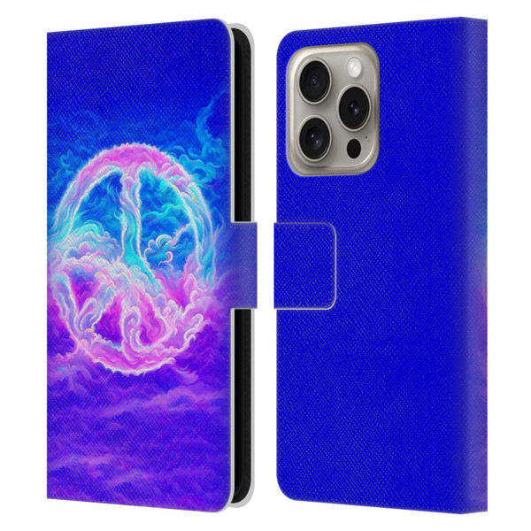 Wumples Cosmic Arts Clouded Peace Symbol Leather Book Wallet Case Cover For Apple iPhone 16 Pro