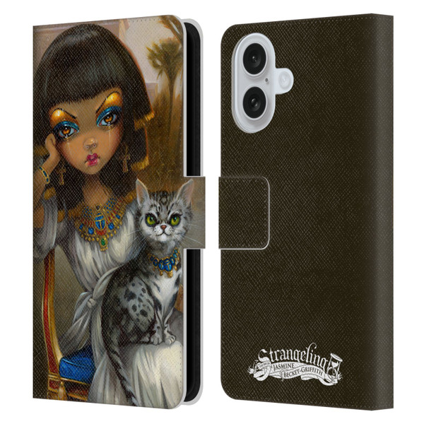 Strangeling Art Egyptian Girl with Cat Leather Book Wallet Case Cover For Apple iPhone 16