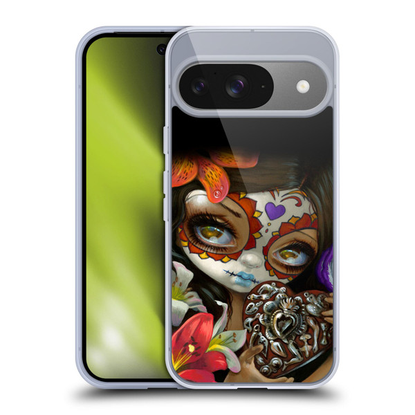 Strangeling Art Day of Dead Heart Charm Soft Gel Case for Google Pixel 9 / Pixel 9 Pro