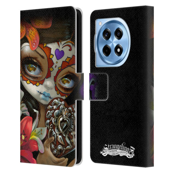 Strangeling Art Day of Dead Heart Charm Leather Book Wallet Case Cover For OnePlus 12R