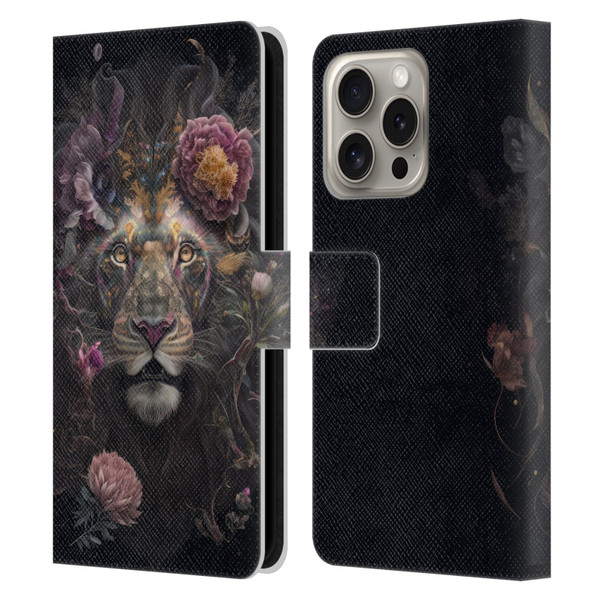 Spacescapes Floral Lions Pride Leather Book Wallet Case Cover For Apple iPhone 16 Pro