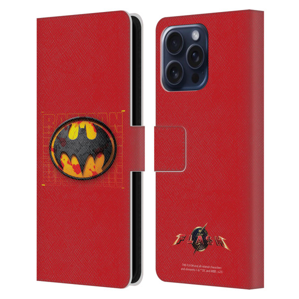 The Flash 2023 Graphics Batman Logo Leather Book Wallet Case Cover For Apple iPhone 16 Pro Max
