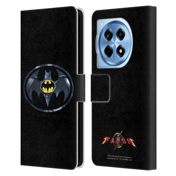 The Flash 2023 Graphics Black Batman Logo Leather Book Wallet Case Cover For OnePlus 12R