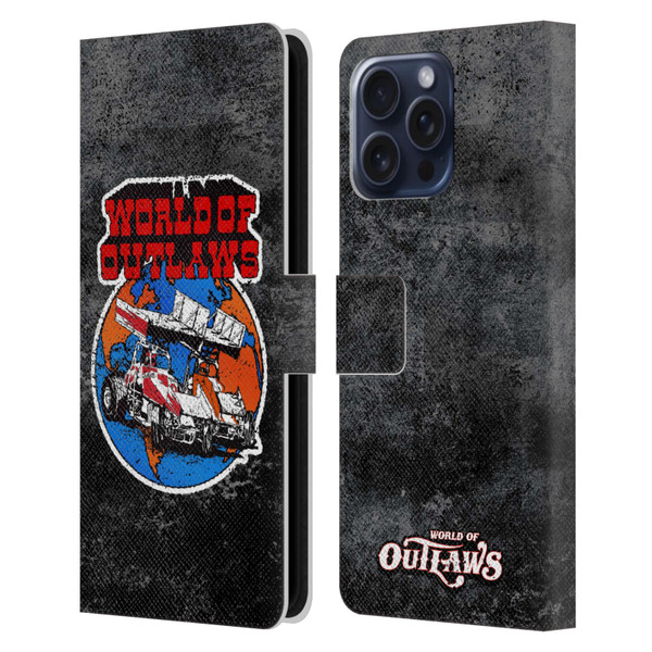 World of Outlaws Western Graphics Distressed Sprint Car Logo Leather Book Wallet Case Cover For Apple iPhone 16 Pro Max