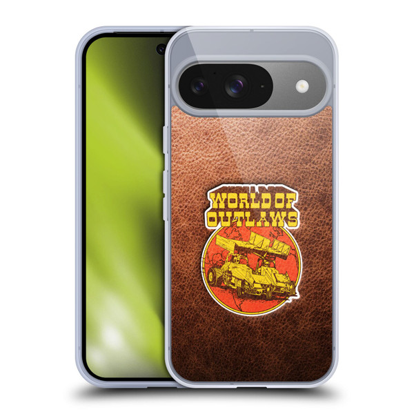 World of Outlaws Western Graphics Sprint Car Leather Print Soft Gel Case for Google Pixel 9 / Pixel 9 Pro