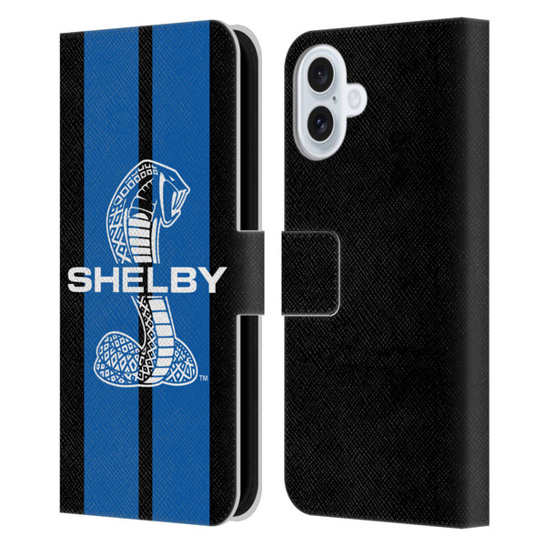 Shelby Car Graphics Blue Leather Book Wallet Case Cover For Apple iPhone 16 Plus