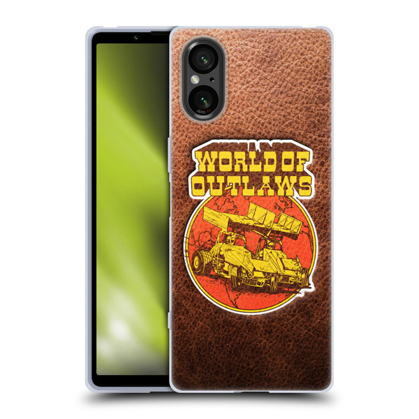 World of Outlaws Western Graphics Sprint Car Leather Print Soft Gel Case for Sony Xperia 5 V 5G