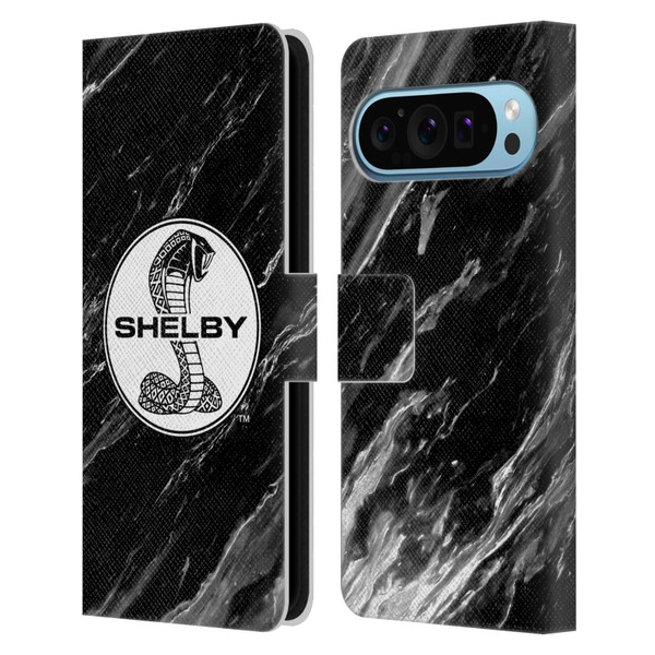 Shelby Logos Marble Leather Book Wallet Case Cover For Google Pixel 9 / Pixel 9 Pro