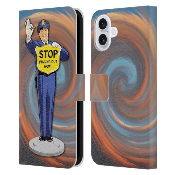 Larry Grossman Retro Collection Stop Pigging Out Leather Book Wallet Case Cover For Apple iPhone 16 Plus