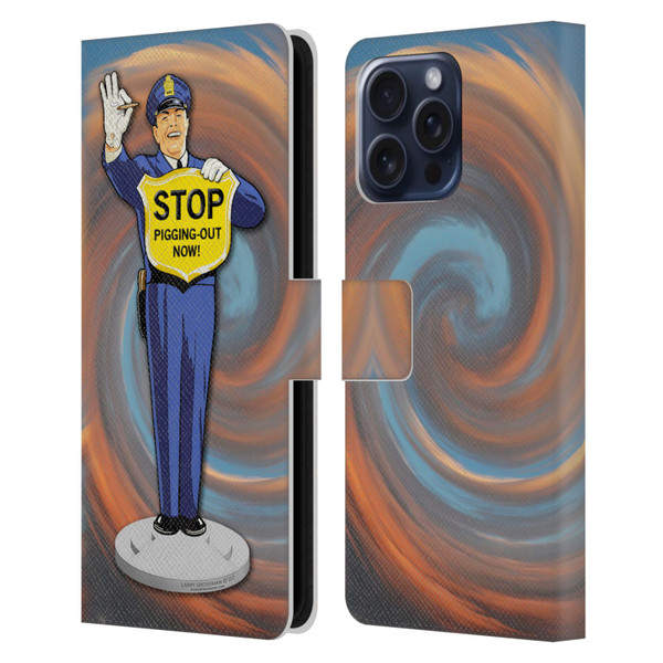 Larry Grossman Retro Collection Stop Pigging Out Leather Book Wallet Case Cover For Apple iPhone 16 Pro Max