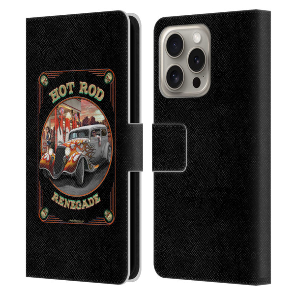 Larry Grossman Retro Collection Hot Rod Renegade Leather Book Wallet Case Cover For Apple iPhone 16 Pro