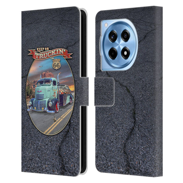 Larry Grossman Retro Collection Keep on Truckin' Rt. 66 Leather Book Wallet Case Cover For OnePlus 12R