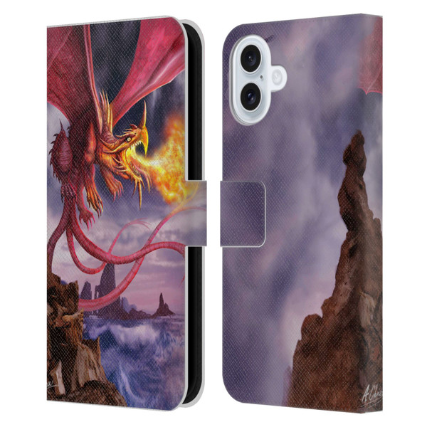 Anthony Christou Art Fire Dragon Leather Book Wallet Case Cover For Apple iPhone 16 Plus