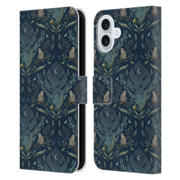 Episodic Drawing Art Monkey Tropical Light Pattern Leather Book Wallet Case Cover For Apple iPhone 16 Plus