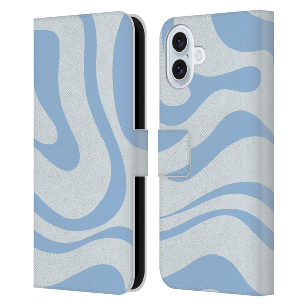 Kierkegaard Design Studio Art Blue Abstract Swirl Pattern Leather Book Wallet Case Cover For Apple iPhone 16 Plus