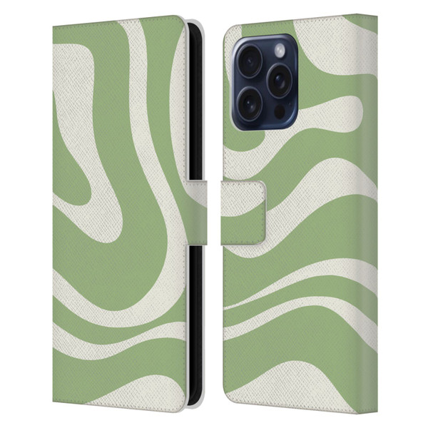Kierkegaard Design Studio Art Modern Liquid Swirl in Sage Leather Book Wallet Case Cover For Apple iPhone 16 Pro Max