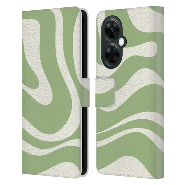 Kierkegaard Design Studio Art Modern Liquid Swirl in Sage Leather Book Wallet Case Cover For OnePlus Nord CE 3 Lite 5G