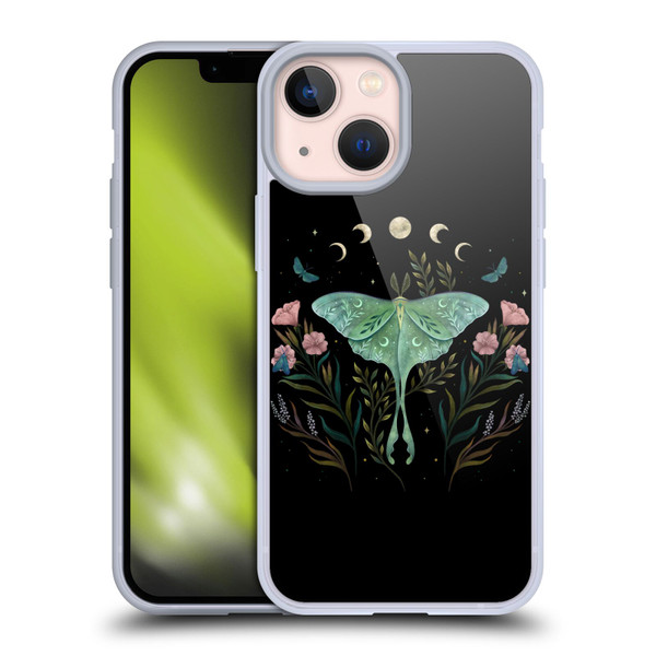 Episodic Drawing Illustration Animals Moth and Flowers Soft Gel Case for Apple iPhone 13 Mini