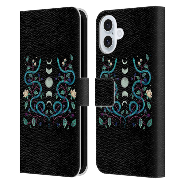 Episodic Drawing Illustration Animals Serpent Moon Leather Book Wallet Case Cover For Apple iPhone 16 Plus