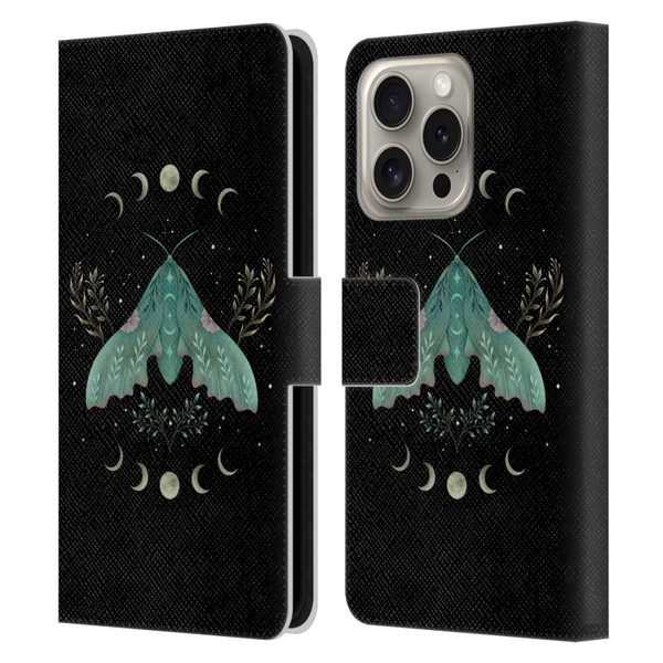 Episodic Drawing Illustration Animals Moon & Moth Leather Book Wallet Case Cover For Apple iPhone 16 Pro