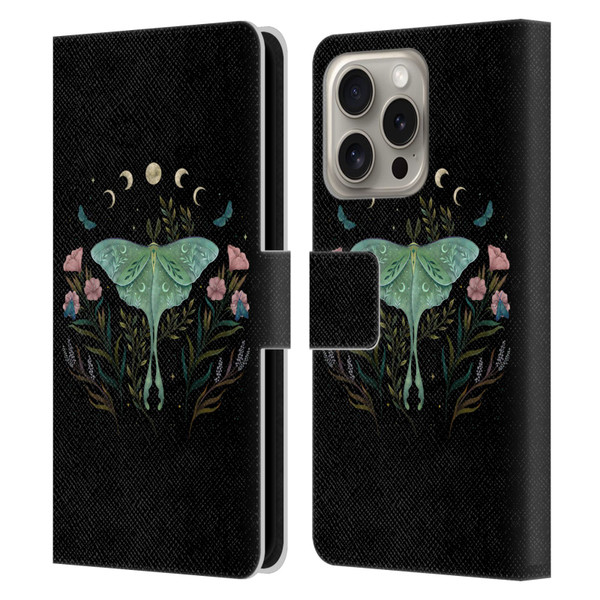 Episodic Drawing Illustration Animals Moth and Flowers Leather Book Wallet Case Cover For Apple iPhone 16 Pro