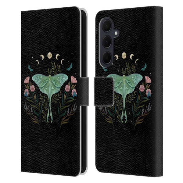 Episodic Drawing Illustration Animals Moth and Flowers Leather Book Wallet Case Cover For Samsung Galaxy A35 5G