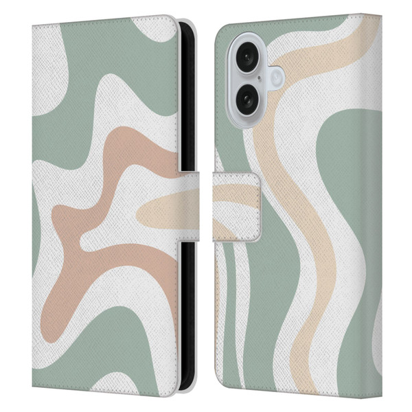 Kierkegaard Design Studio Retro Abstract Patterns Celadon Sage Swirl Leather Book Wallet Case Cover For Apple iPhone 16